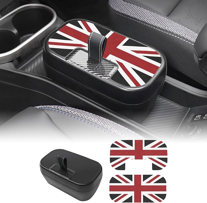 FDAIUN Center Console Storage Box + Leather Mat for 2024-2025 BMW Mini Cooper F65 F66 Car Storage Accessories 2Pcs (Black and Red Beige)