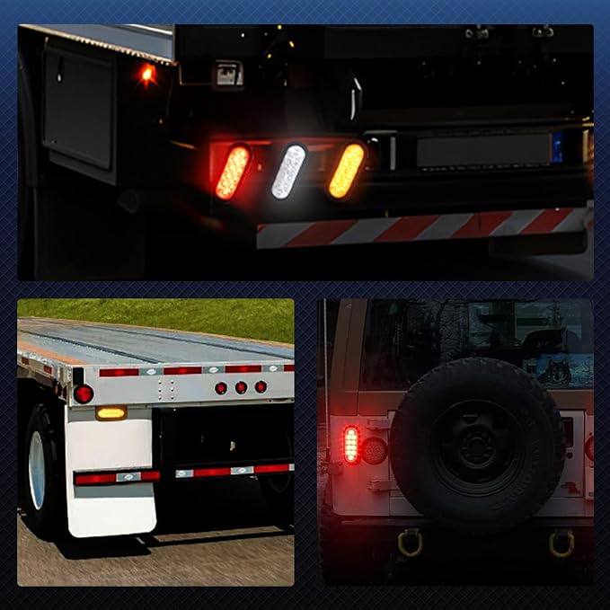 6" Oval LED Trailer Lights, Red & White 6 Pack, 12V | 6-inch oval, 4 red + 2 white, IP65 waterproof, 3-wire plug-and-play, stop/turn/tail, high brightness