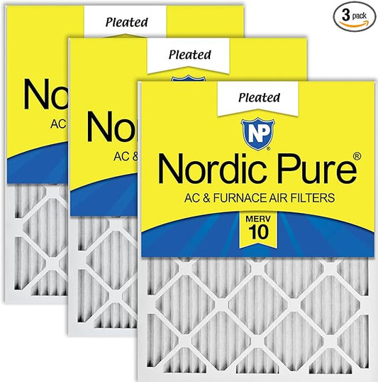 Nordic Pure 10x20x1 (Actual Size: 9 1/2 x 19 1/2 x 3/4) Pleated MERV 10 Air Filters 3 Pack
