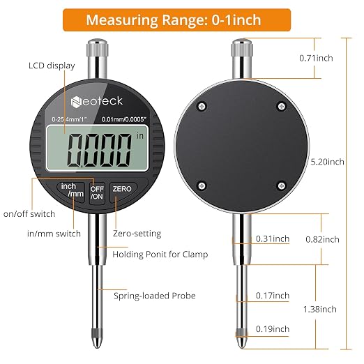 Neoteck Electronic Digital Dial Indicator Gage Gauge 0-1 Inch/25.4 mm Inch/Metric Conversion Auto Off Featured Measuring Tool for 3D Printer Leveling, etc. - Black