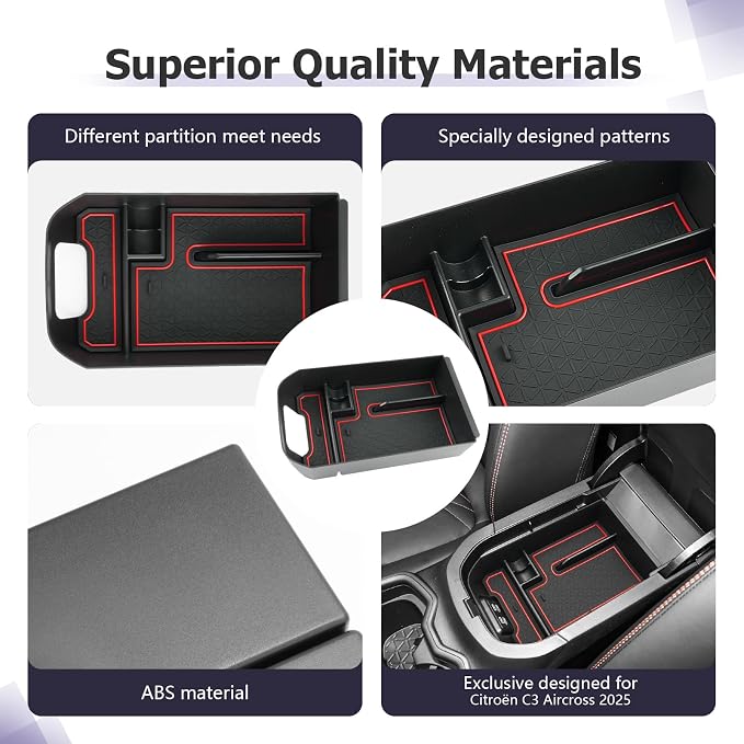 LUWU 2025 RAV 4 Center Console Organizer Compatible with 2019 2020 2021 2022 2023 2024 2025 Toyota RAV 4 Accessories Armrest Console Secondary Storage Box Insert Tray ABS Material Red