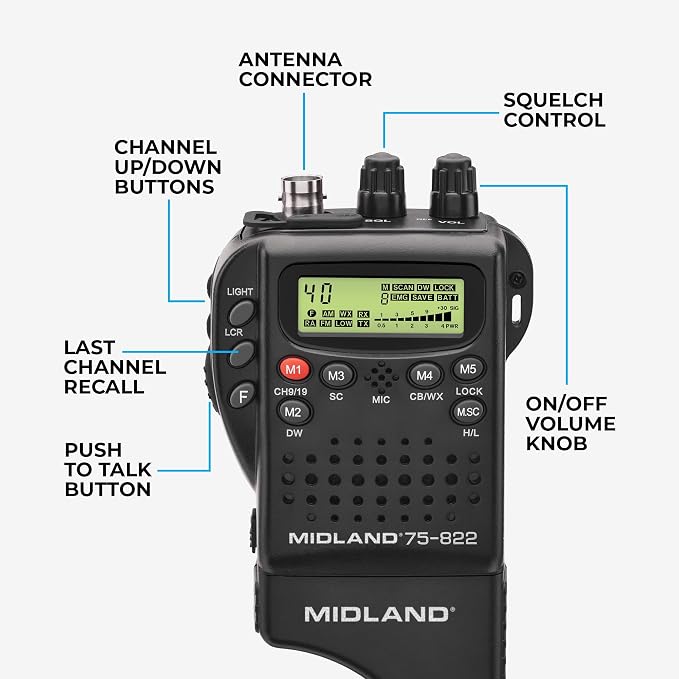 Midland 75-822 Handheld CB Radio & Mobile CB Radio – Walkie Talkie with 40 Channels, NOAA Weather Alerts, Long Range, Compatible with CB Antennas | Walkie Talkie with 40 Channels, NOAA Weather Alerts, Long Range, Compatible with CB Antennas