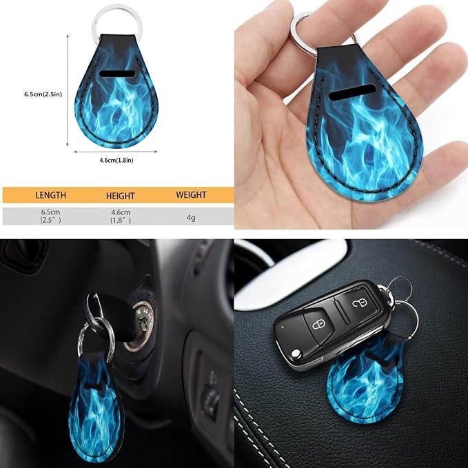 POLERO Blue Fire Car Seat Cover Set for Men Flame Steering Wheel Cover Sets 11pcs with Seatbelt Shoulder Pads Cupholder Coasters Keychains