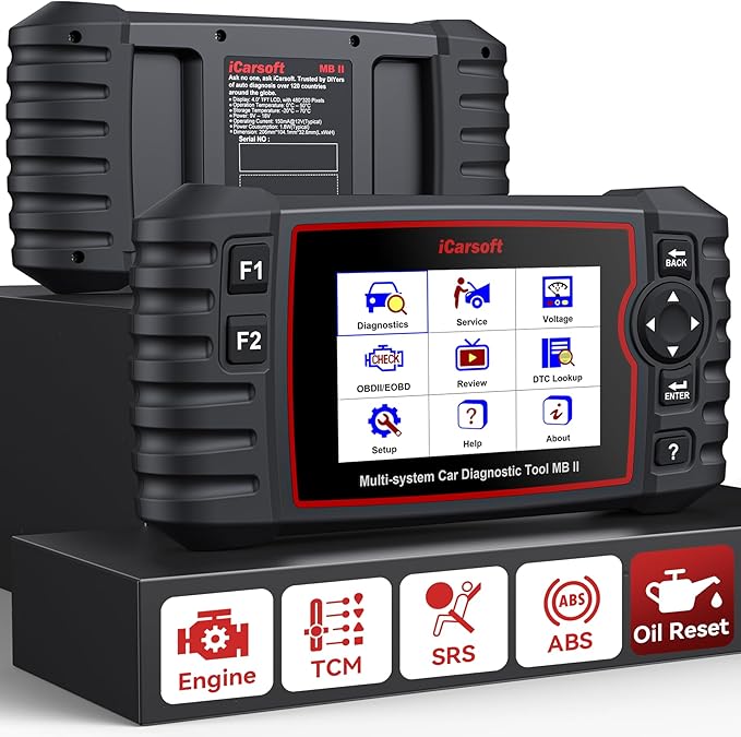 iCarsoft MB II OBD2 Scanner for Mercedes Benz/Sprinter/Smart, All System in-Depth Diagnostic Scan Tool, with Oil Reset/SAS/EPB/ETC/DF/BLD/INJ, Battery Test, Live Graph Data