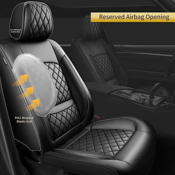 Fit Fusion Car Seat Covers for Ford Fusion 2007-2020 - Luxury Leather, Anti-Slip, All-Weather, Waterproof & Breathable, Airbag Compatible, 2 Front Seats Only (Black)