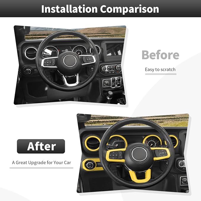 21PCS Yellow Interior Trim Kits Fit for 2018-2023 Jeep Wrangler JL JLU & Gladiator JT 4Door Interior Decor Accessories Dashboard AC Headlight Switch Roof Speaker Inner Door Bowl Steering Button Frame
