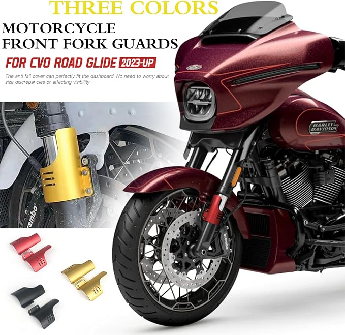 Motorcycle Front Fork Guards for Touring CVO Road Glide FLTRXSE ST FLTRXSTSE CVO Road Glide Upgrade 2024 Dust Protection Lower Fork Leg Deflector Shield (Red)