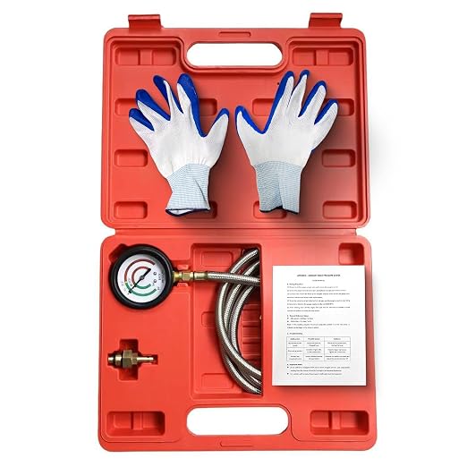 Exhaust Back Pressure Tester Kit, Car Gauge Set, 6.2FT Stainless Steel Hose | Brass Quick-Connect Coupler, Included Gloves, Carrying Case, M12 and M18 Adapter, Easy Operation, 3-Year Warranty