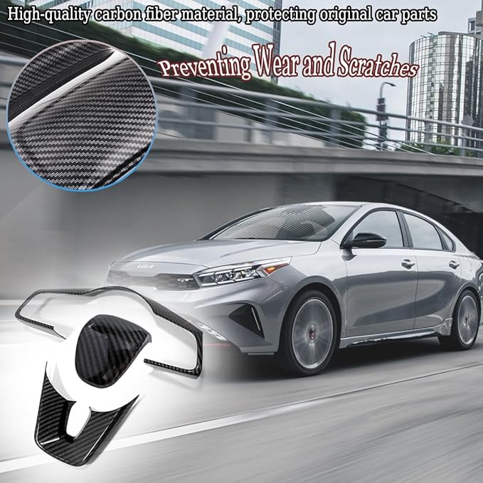 MUXEE 3Pcs Steering Wheel Cover Trims Interior Decaration Sticker for Kia Forte Cerato K3 2019 2020 2021 2022 2023 2024 - ABS Carbon Fiber Sport Interior Accessories(NOT FIT GT and GT Line Models)
