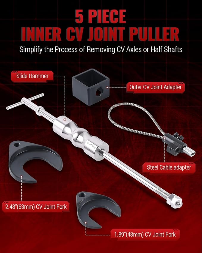 Reywoo Inner CV Axle Puller Set, CV Axle Removal Tool with Heavy Duty Slide Hammer, CV Joint Fork Outer CV Joint Adapter and Steel Cable Adapter, Front Wheel Drive Axle Half Shaft Removal Tool Kit