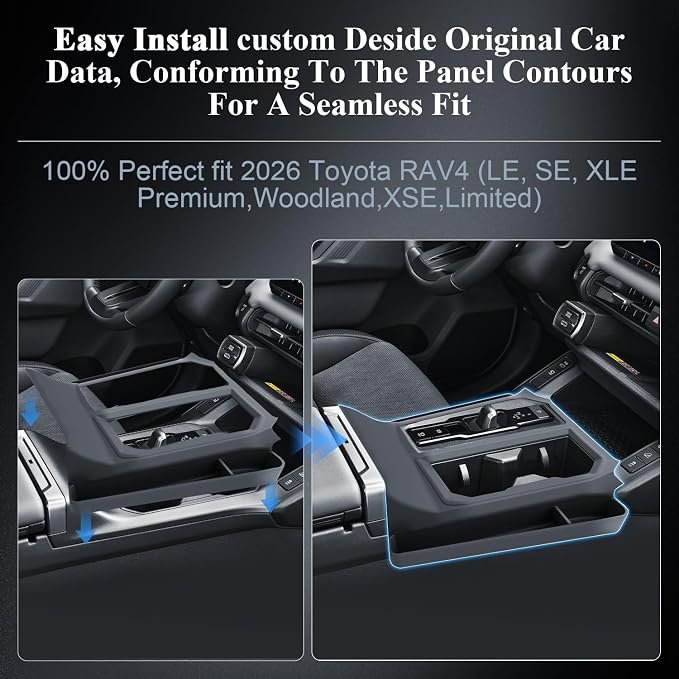 BIBIBO for New 2026 Toyota RAV4 Gear Shift Panel Cover 2026 Toyota RAV4 (LE, SE, XLE Premium,Woodland,XSE,Limited) Gear Shift Trim Cover Silicone w/Side Storage Box