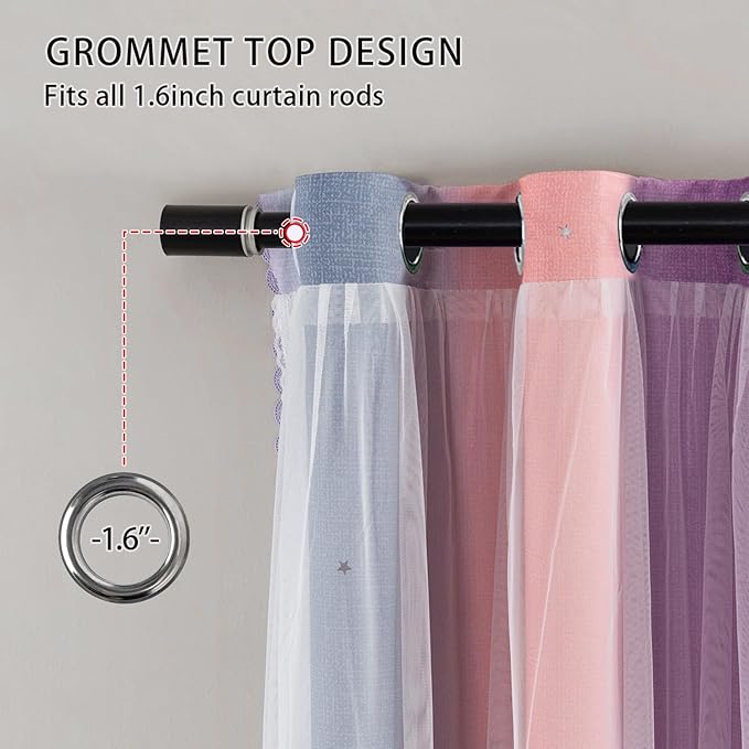 XiDi Curtains for Girls Bedroom Kids Room Unicorn Princess Theme Home Decor 72 inches Length Grey/Pink/Purple, W52 X L72 2 Panels