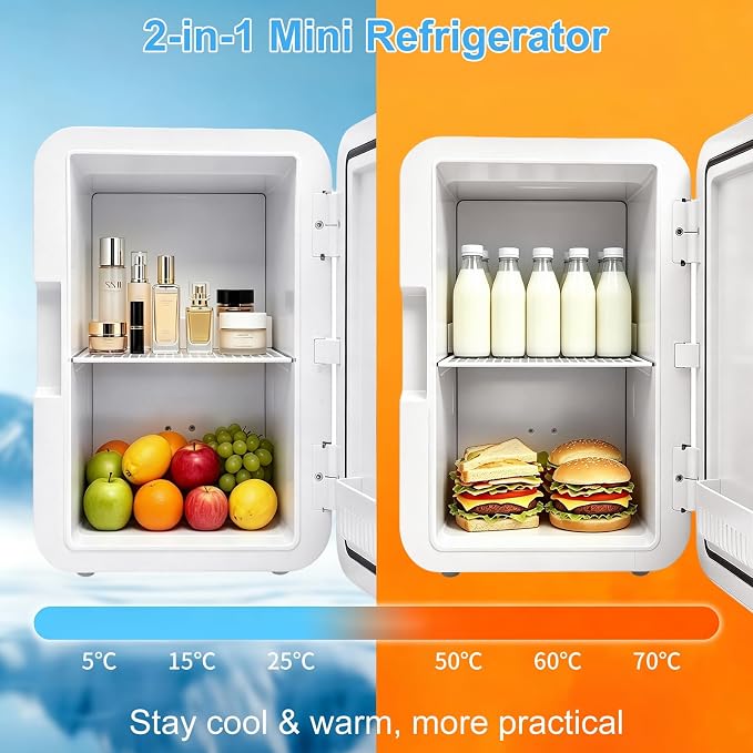 Mini Fridge, 10L Portable Personal Refrigerator - Cooler and Warmer, Ideal for Car Use and for Skin Care, Cosmetics, Beverage, Food,Great for Bedroom, Office, Dorm