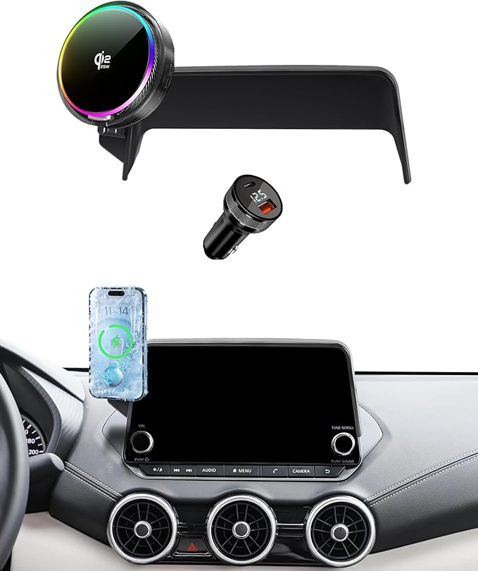 Qi2.2 25W Magnetic Car Mount Charger for 2021-2026 Nissan Rogue/2019-2025 Altima/2020-2025 Sentra Accessories,for Fast Charging Cell Phone Holder 8 Inch Screen Fixed Clip with Cooling Fan