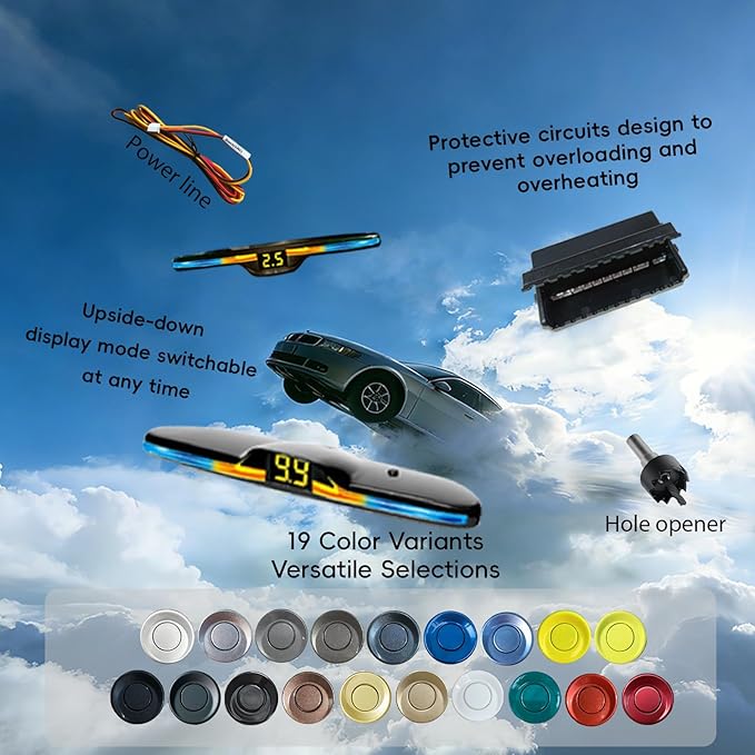 New Features Forward and Reverse Parking sensors, Option to Measure Distance in inches, bidirectional Display Option, and Customizable Digital Direction 18 Color Probes to Choose from(Light Blue)