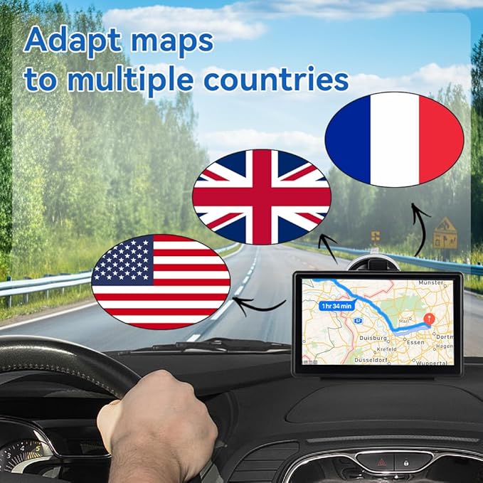 JFX GPS Navigator for Car Truck RV, 7" Touchscreen GPS Navigation System for Car with 2026 Map, Voice Turn-by-Turn Guidance, Speed & Red Light Warning, Custom Truck Routing, Free Lifetime Updates