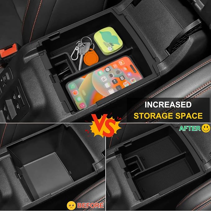 Center Console Organizer for 2025 2026 Ford Bronco 4 Door Accessories - Double Layer Armrest Storage Box Compartment & Center Console Cupholder Insert - (Only for Automatic Transmission & 4 Doors)