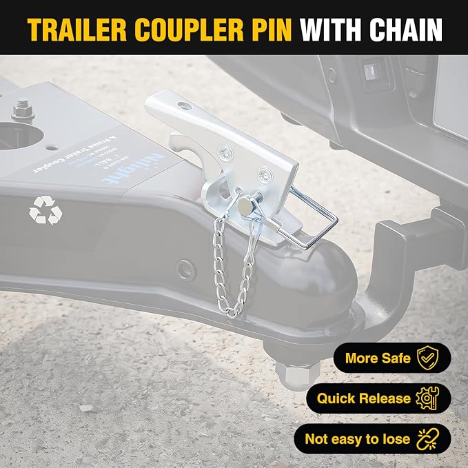 Nilight Class III A-Frame Trailer Coupler with Security Latch&Chain fits 2-Inch Hitch Ball for Pickup Trucks, RV, Boat, Camper, 5000LBS Capacity, Black Powder Coated