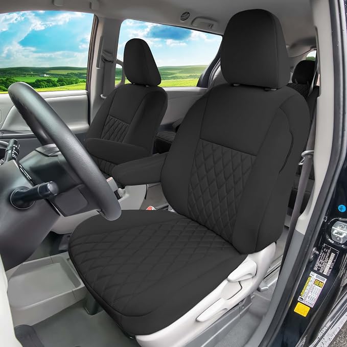FH Group Custom Fit Car Seat Covers Specifically Made for Toyota Sienna 2011-2020, Car Seat Cover Full Set, 8 Seater Automotive Seat Covers in Black Neoprene, Waterproof and Washable Seat Covers