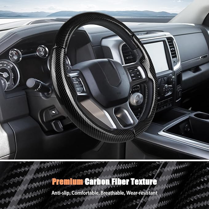 Aimato Customized Steering Wheel Cover for Dodge RAM 1500 2012-2018,RAM 1500 Classic 2019-2023,RAM 2500/3500/4500/5500 2012-2018 Thin,Anti-Slip,Scratch-Resistant Exclusive Car Accessory for RAM