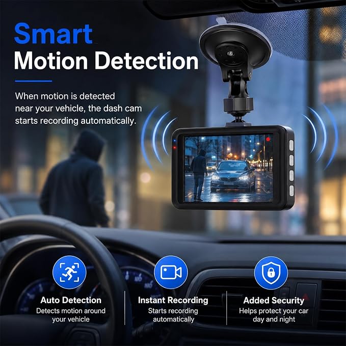 3-inch 1080p High-Definition Dash cam for Cars, 24 Hour Recording, 170° Large Wide-Angle,Super Night Vision, G-Sensor Parking Monitoring Loop Video Motion Detection