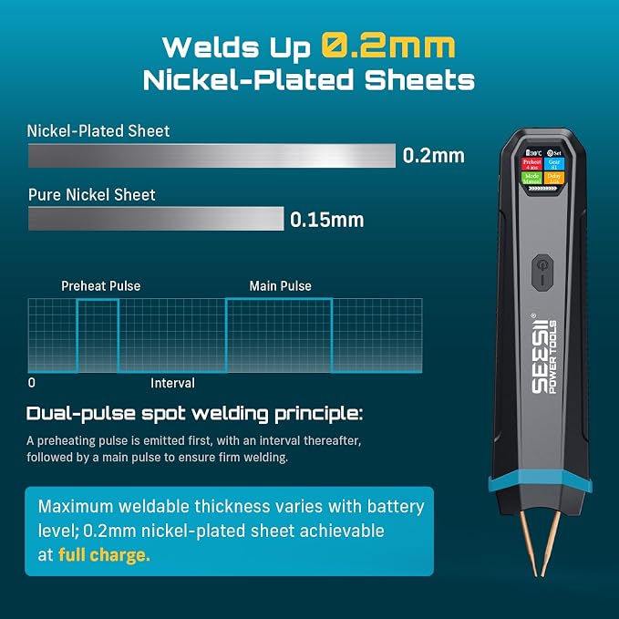 SEESII Battery Spot Welder: Battery Welder with Visual Display, 3360W Max Power with 1-99 Gears, Copper Tips, Portable Spot Welder for Battery DIY, Repairs, Outdoor Use