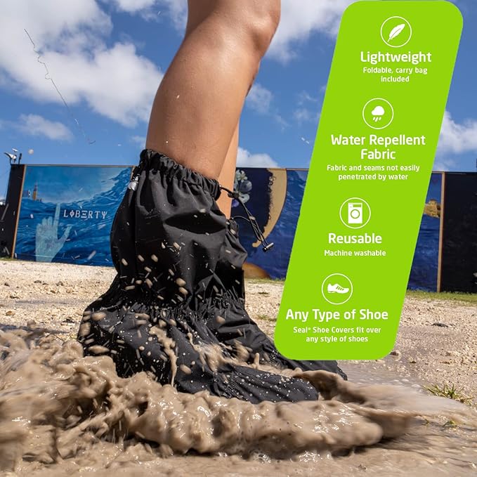 SEAL Waterproof Shoe Covers, Reusable Rain Shoe Covers with Slip Resistant Sole & Large Zippers, Rain Mud Snow Shoe Protector Covers for Men & Women