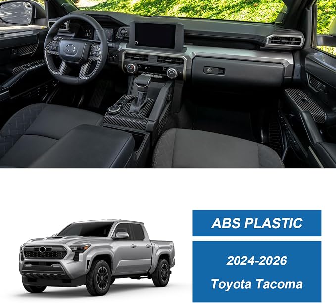 11PCS Carbon Fiber Interior Trim Cover Decorative Kit Compatible with 2024 2025 2026 Toyota Tacoma - Console, Door Handle and Window Lift Switch Panel Moulding Cover Accessories