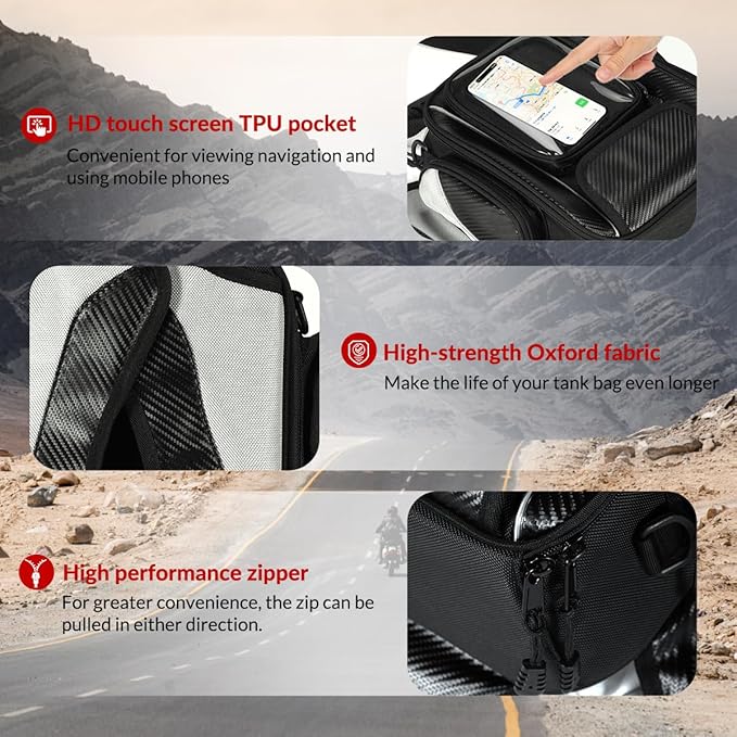 Motorcycle Tank Bag Universal Waterproof Oxford Fabric with Strong Magnetic，Magnetic Tank Bag, fits Harley Davidson, Indian, Honda, Yamaha, Suzuki and more