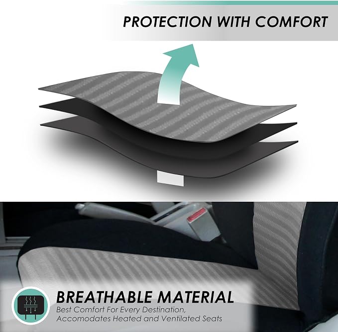 FH Group Car Seat Covers Trendy Elegance Three Row Car Seat Covers Set, Airbag Compatible and Split Ready, 8 Seater Covers-Universal Fit for Cars, Trucks & SUVs Gray/Black