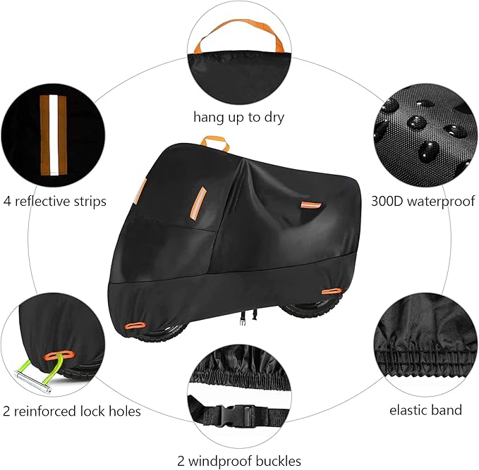 300D Heavy Duty Small Motorcycle Cover, Seceles All Season Durable Waterproof Outdoor Protection Scooter Cover with Lock-Holes Storage Bag Fits up to 72 inch Bike (M: 72" x 33" x 39")