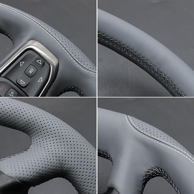 MEWANT Hand-Stitched Steering Wheel Cover Wrap for Dodge Ram 1500 2019-2023 Steering Wheel Accessories for Dodge Ram(Backsides Without Buttons)