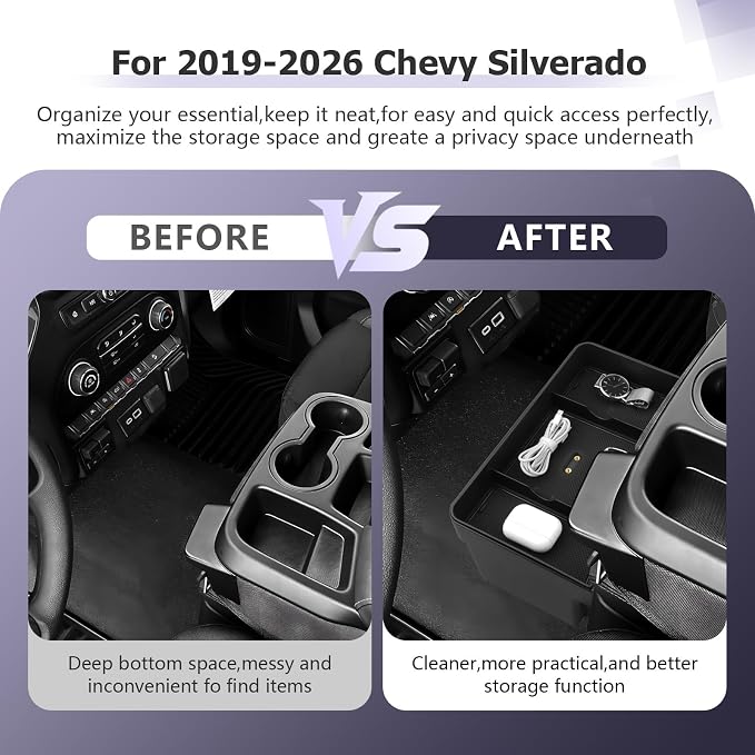 LUWU Center Console Hanging Organizer Box Compatible with 2019-2025 2026 Chevy Silverado/GMC Sierra 1500 & 2020-2026 Silverado/Sierra 2500HD 3500HD Accessories (Split-Bench Folding Seat Only)