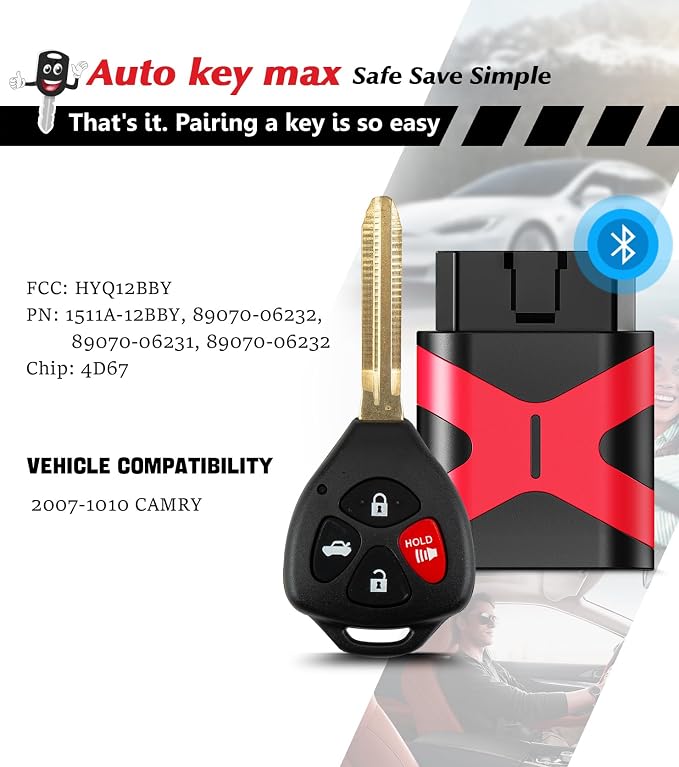 2 Programmable Keyfob Scanner Tool, Replacement Car Keys Fob and DIY Programmer Kit for 2007 2008 2009 2010 Toyota RAV4 Camry Yaris HYQ12BBY 4D67 Chip;