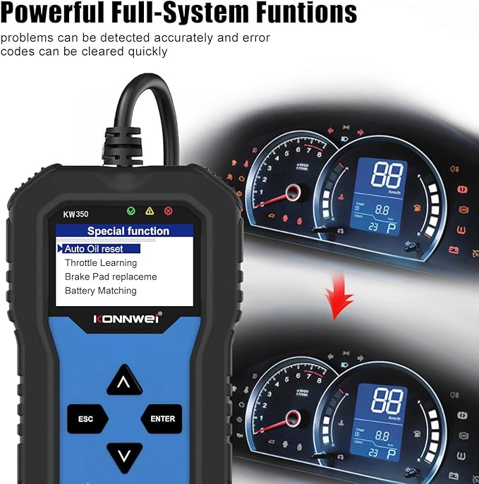 Xiangtat KW350 Full System OBD2 Diagnostic Scanner for VW Audi Skoda Seat Code Reader Automotive Check Engine Light EPB ABS SRS OBDII Scan Tool Oil Throttle Position Brake Reset Tool (KW350)
