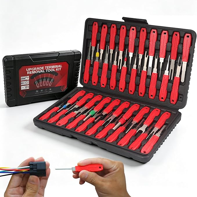 Depinning Tools Kit - 41Pcs Pin Removal Tools with Blow-Molded Case | 41Pcs Terminal Removal Tools Terminal Pin Removal Kit for Automotive Motorcycle Electrical Wire Harness & Connectors