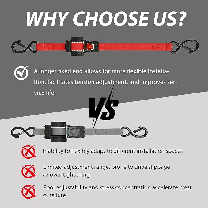 Retractable Ratchet Straps (4-Pack) - Heavy Duty Auto Slow Retraction Tie Down Straps - 1 Inch x 13 Feet (1,800lb Break Strength) for Truck, Cargo Trailer, Motorcycle, ATV, UTV - Red