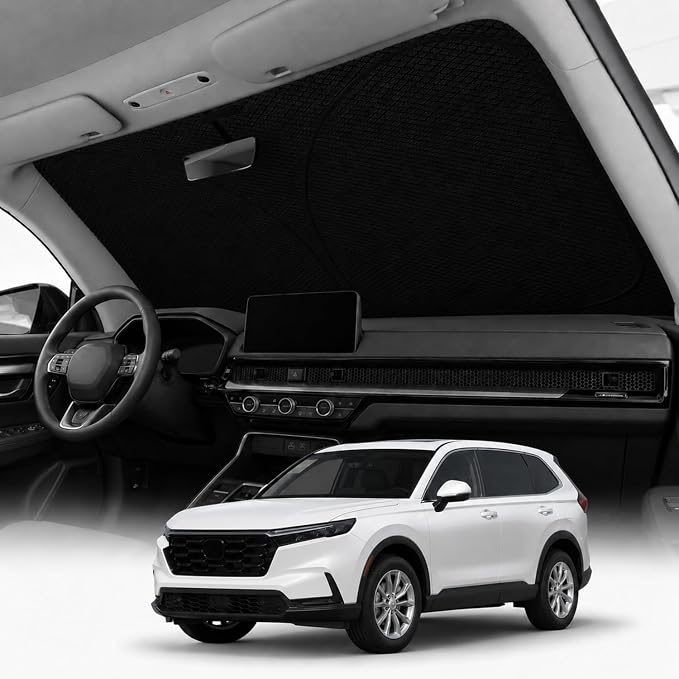REEVAA 2026 3rd Pro Windshield Sunshade for 2023-2026 Honda CR-V | Dual-Layer Heat & Sun Defense, OEM Design | Foldable Sun Shade Car Accessories with Storage Bag