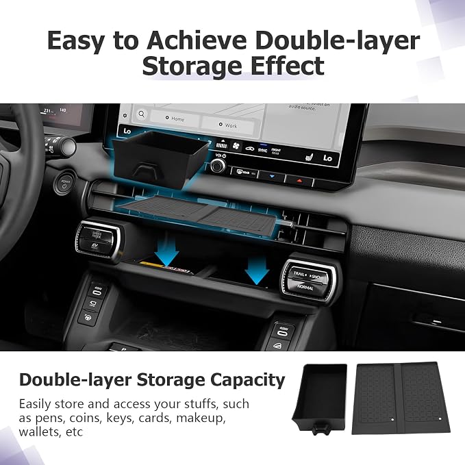 LUWU for 2026 RAV 4 Accessories Compatible with 2026 RAV 4 Center Console Organizer Armrest Console Secondary Storage Box Insert Tray & Center Console Wireless Charging Mat ABS Material Black 2-Pack