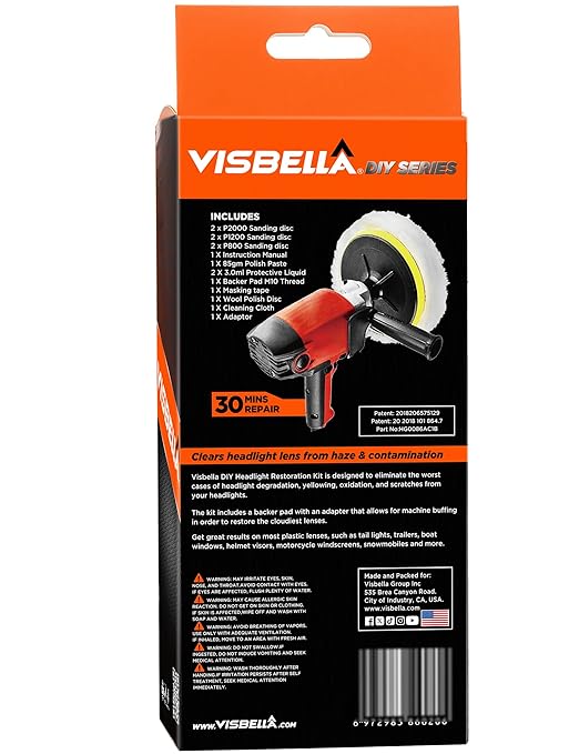 Visbella Auto Vehicle Headlight Restoration Kit, DIY Car Care Electric Repair Kit to Restore Oxidation Hazy Yellow Scratch for Headlights, Taillights, Fog or Directional Lights (Electric Solution)