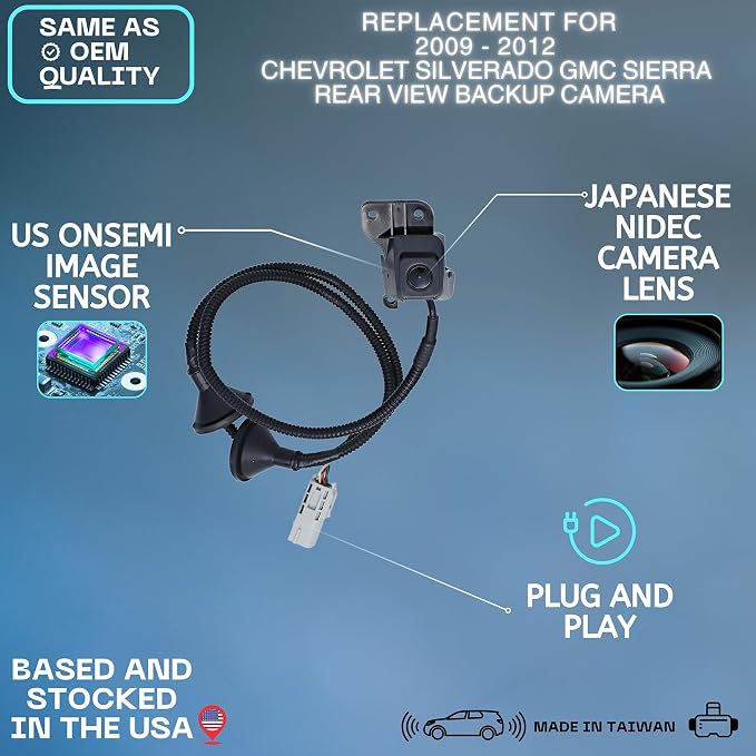 Backup Camera for 2009-2012 Chevrolet Silverado GMC Sierra Truck Cam | Replaces OE part 19367046 25998187, rear view reverse parking assist backup monitor high definition hd video sensor