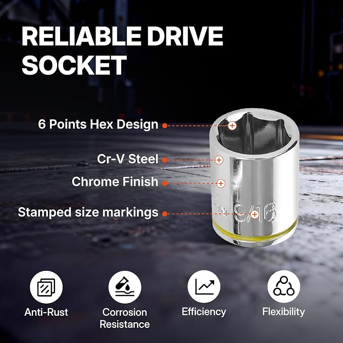 BLACK CANYON 1/4 in Drive Socket Set 53 Piece, 6-Point Metric/SAE, Premium Cr-V Steel Chrome Finish with 90-Tooth Ratchet, Extensions & Impact-Resistant Case - High-Torque for Precision Work