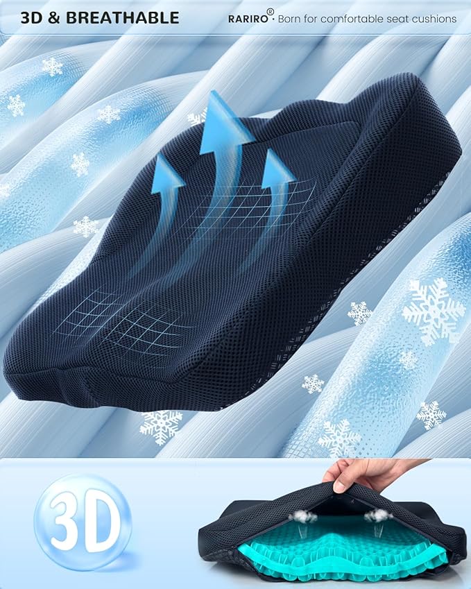 Enlarged 19.7" Gel Seat Cushion, Egg Gel Chair Pads for Wheelchair Pressure Coccyx Sciatica Pain Relief, Cooling Desk Seat Cushion for Kayak, Car, Office Chair Long Sitting[Green]