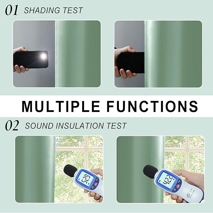 XWZO 100% Blackout Curtains 2 Panels with Tiebacks- Double Layers Heat and Full Light Blocking Window Panels with Grommets for Narrow Short Windows, Light Sage, W38 x L54, Set of 2