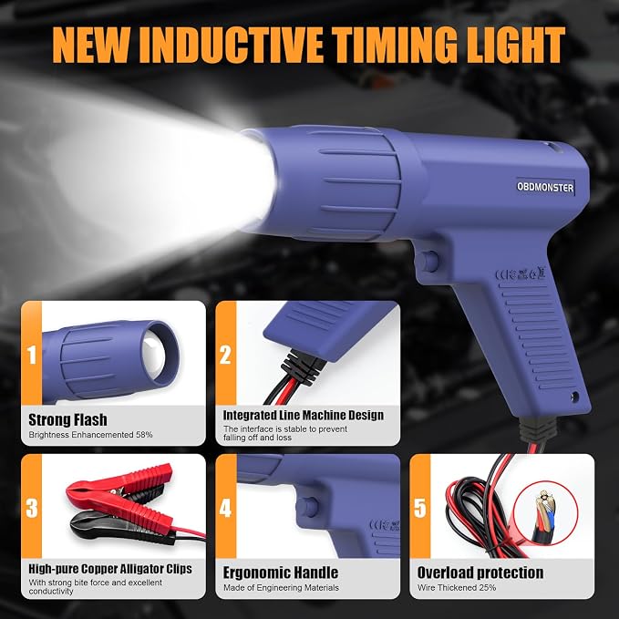 Pro Ignition Timing Light, 12V Engine Strobe Lamp Inductive Petrol Engine Timing Gun with Strong Flash Strobe Automotive Tool for Car, Motorcycle, Marine