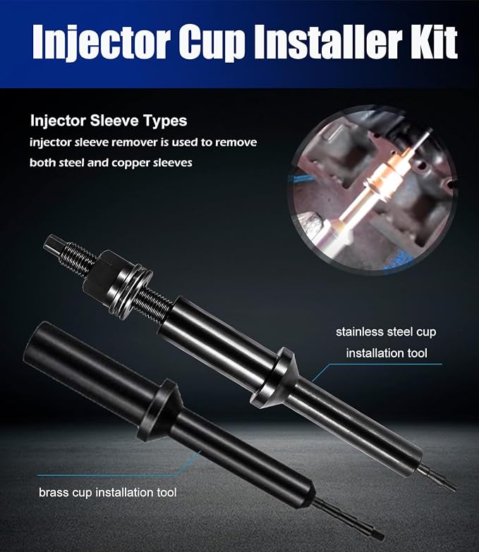 Injector Cup Removal & Installation Tool Kit for Volvo D11 D12 D13 D16 Mack MP7 MP8 MP10 Engines, Heavy Duty Truck Fuel Injector Sleeve Remover Installer, Replaces OEM 9986174 88800387 88800196