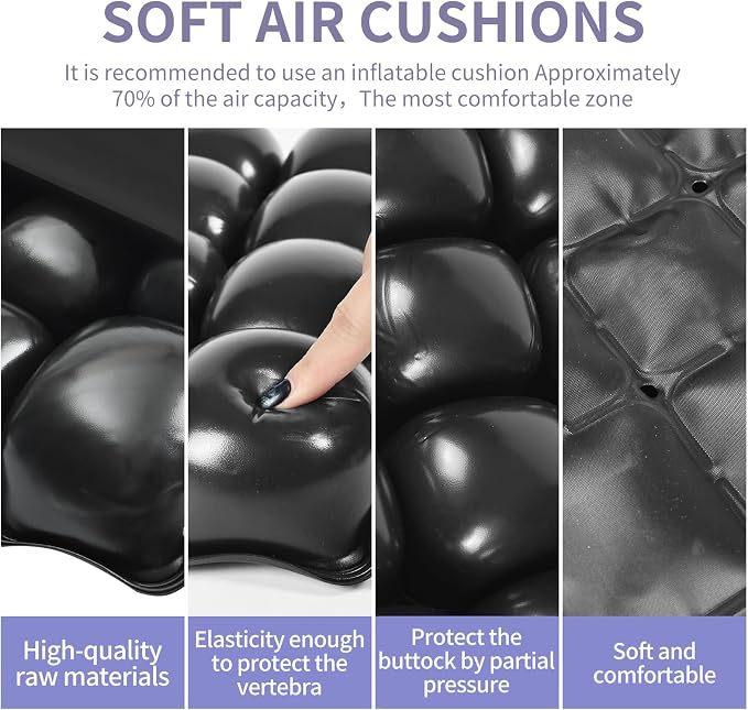 Cushions for Pressure Sores on Buttocks - 17 x 17 Inches Wheelchair Cushion for Pressure Relief - Inflatable Air Seat Cushion for Long Sitting, Office Chair, Car Seat, Travel