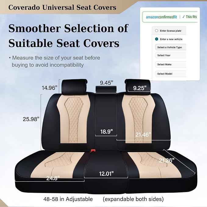 Coverado Car Seat Covers, Back Car Seat Cover, 3-Pieces Leather Seat Cover, Luxury Car Seat Cushion, Luxury Seat Cover Seat Protector Universal Most Cars Trucks SUV