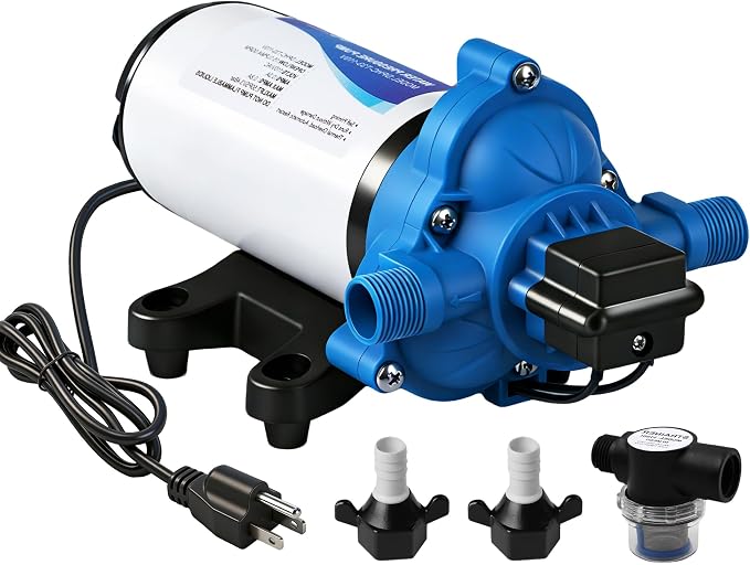 DC HOUSE 110V RV Camper Water Pressure Diaphragm Pump, 4GPM 50PSI 33-Series, On Demand Fresh Water Pump with Pressure Switch for Bathroom Shower Kitchen Sink, Food Truck & Marine Use