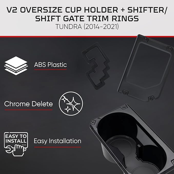 AJT Design V2 Oversized Cup Holder Compatible with 2014-2021 Toyota Tundra | Fits Up to 3.75" Diameter Bottles, Durable ABS Plastic, Center Console Cup Holder Replacement - Black